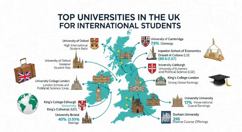 Top Universities in the UK for International Students Introduction The United Kingdom has long been a favored destination for international students seeking high-quality education, rich cultural experiences, and global recognition. With prestigious institutions like Oxford, Cambridge, and Imperial College London, the UK offers programs that cater to nearly every academic interest, from business and engineering to arts and social sciences. As a study abroad consultant with over a decade of experience, I have guided hundreds of students to choose the right UK university. Selecting the right institution is not just about reputation; it’s about aligning programs, scholarships, campus culture, and career opportunities to your personal and professional goals. In this guide, I’ll share insights on the top UK universities, the courses they excel in, scholarship options, and practical tips for a successful international study experience. Why Study in the UK? Studying in the UK provides international students with world-class education and career advantages. Here’s why it’s a top choice: Academic Excellence – UK universities consistently rank among the top globally. Courses emphasize critical thinking, research, and practical application, equipping students for successful careers. Shorter Programs – Many bachelor’s programs are three years and master’s programs one year, offering a cost-efficient path to high-quality degrees. Cultural Exposure – The UK is culturally diverse. Students interact with peers from all over the world, learning to navigate global environments and broaden their perspectives. Research & Innovation – From medical research to AI, UK universities are at the forefront of innovation. Many institutions collaborate with global industries, providing hands-on experience. Career Opportunities – Post-study work visas and strong alumni networks help graduates secure employment in the UK or internationally. Top Universities for International Students Here’s a detailed look at some of the best universities in the UK for international students: 1. University of Oxford Focus Areas: Humanities, Sciences, Business, Medicine Highlights: Oxford is synonymous with academic excellence. International students benefit from world-class faculty, small tutorial groups, and abundant research resources. Consultant Tip: Tailor your personal statement to show intellectual curiosity and leadership potential. Scholarships are competitive, so apply early. 2. University of Cambridge Focus Areas: Science, Engineering, Humanities, Social Sciences Highlights: Cambridge offers a rigorous academic environment with a strong focus on research and analytical skills. Its colleges provide tight-knit communities that support international students. Consultant Tip: Highlight specific academic interests and any research experience to stand out in your application. 3. Imperial College London Focus Areas: Engineering, Medicine, Business, Science Highlights: Known for STEM excellence, Imperial fosters innovation and entrepreneurship. Students gain access to cutting-edge labs and industry partnerships. Consultant Tip: Emphasize achievements in STEM projects or competitions and demonstrate problem-solving skills. 4. London School of Economics and Political Science (LSE) Focus Areas: Economics, Politics, Law, Social Sciences Highlights: LSE is ideal for students pursuing social sciences and international relations. Its global network and city location provide unmatched internship and career opportunities. Consultant Tip: Showcase analytical thinking, leadership, and global awareness in your application. 5. University College London (UCL) Focus Areas: Arts, Humanities, Engineering, Sciences Highlights: UCL combines a diverse student population with research-driven programs. Its central London location allows access to cultural and professional opportunities. Consultant Tip: Highlight interdisciplinary projects and adaptability to diverse environments. 6. University of Edinburgh Focus Areas: Medicine, Engineering, Humanities, Social Sciences Highlights: Edinburgh offers a strong blend of research and practical experience. International students enjoy vibrant city life and cultural richness. Consultant Tip: Emphasize motivation for your chosen field and interest in contributing to campus communities. 7. University of Manchester Focus Areas: Business, Engineering, Life Sciences, Social Sciences Highlights: Manchester combines top-tier research facilities with diverse student experiences. Strong alumni networks support career development globally. Consultant Tip: Apply for scholarships early and highlight teamwork or project leadership skills. 8. King’s College London Focus Areas: Medicine, Law, Humanities, Social Sciences Highlights: King’s College London provides cutting-edge research and professional programs. Its healthcare and law departments are particularly renowned. Consultant Tip: Prepare a compelling personal statement and secure strong academic references. 9. University of Warwick Focus Areas: Business, Economics, Engineering, Sciences Highlights: Warwick is known for innovative teaching methods and strong industry connections. International students benefit from its vibrant student life and career support. Consultant Tip: Highlight analytical and leadership skills, and explore internship opportunities. 10. University of Bristol Focus Areas: Engineering, Science, Arts, Social Sciences Highlights: Bristol offers research-driven programs and a multicultural campus. It provides strong career services and international student support. Consultant Tip: Demonstrate initiative in projects, community involvement, or research experience. Scholarships and Financial Support Studying in the UK can be expensive, but numerous scholarships make it achievable for international students: Chevening Scholarships – Fully funded scholarships for master’s programs. Commonwealth Scholarships – Support students from Commonwealth countries. University-Specific Scholarships – Merit-based or need-based funding from each institution. Consultant Advice: Apply early, maintain strong academic performance, and tailor scholarship applications to highlight your achievements and future goals. Combining multiple funding sources can cover tuition and living costs effectively. Student Life in the UK Life in the UK is dynamic and enriching: Cultural Exposure: Experience local traditions, festivals, and global events. Student Societies: Join clubs for sports, arts, academics, or cultural activities. Networking Opportunities: Attend seminars, career fairs, and workshops to build professional networks. Consultant Insight: Active participation in student life enhances language skills, soft skills, and overall personal growth. Tips for International Students Start Early: Research programs 12–18 months in advance. Prepare Standardized Tests: Some programs require IELTS, TOEFL, or GRE/GMAT. Documentation: Keep academic transcripts, recommendation letters, and personal essays ready. Financial Planning: Consider tuition, living expenses, and insurance while applying. Engage with Alumni: Connect with former students to understand programs and career pathways. Conclusion The United Kingdom remains one of the most attractive destinations for international students, offering high-quality education, diverse experiences, and career opportunities. By choosing the right university, leveraging scholarships, and immersing yourself in campus life, you can ensure your study abroad journey in the UK is both academically rewarding and personally enriching. As an education consultant, I recommend aligning your choices with your career goals, academic interests, and cultural preferences. Planning strategically, applying early, and engaging fully in university life will make your UK study experience truly transformative and unforgettable.